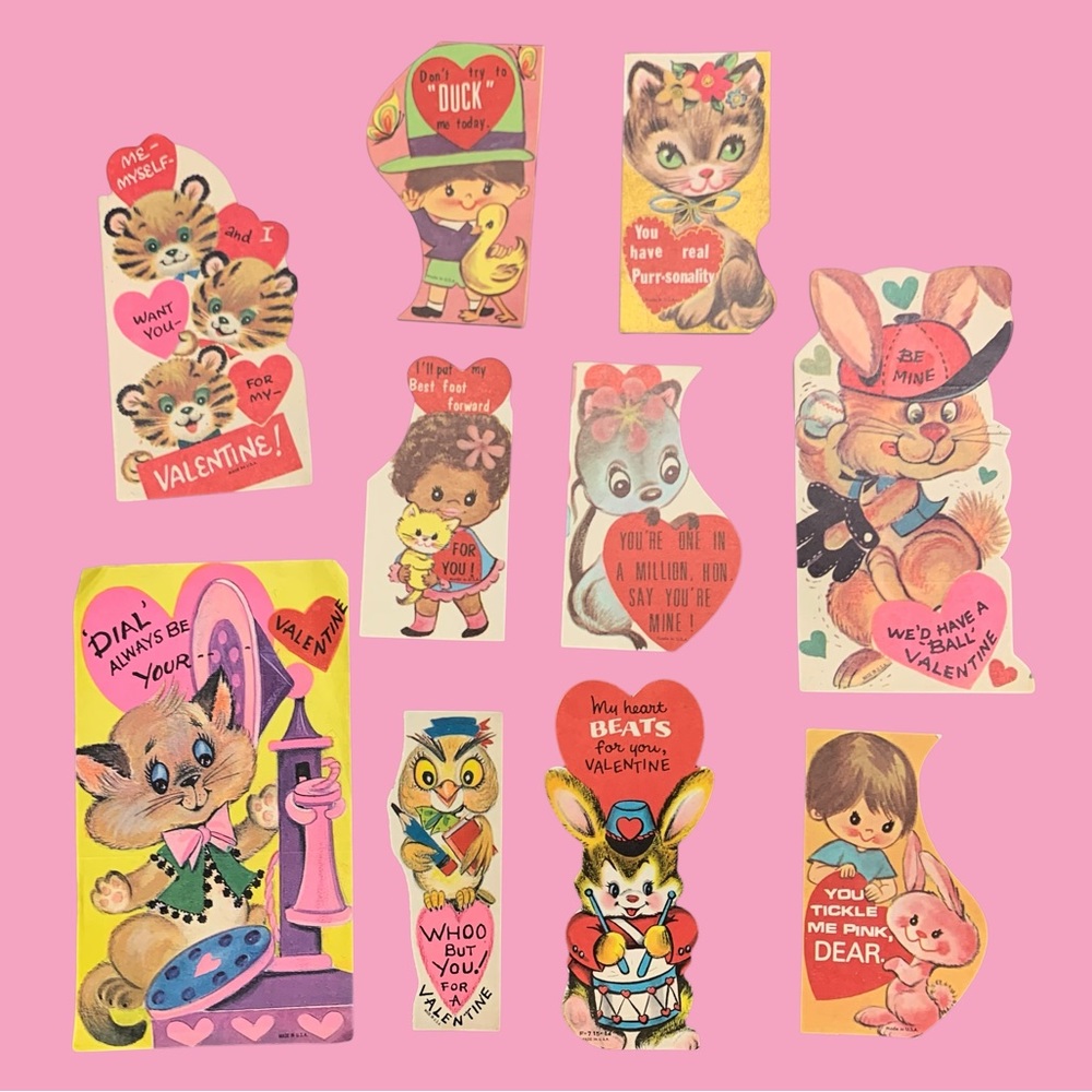 Vintage 1970s Valentines Day Cards Cats & Animals